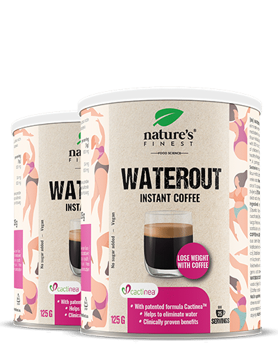 WaterOut Coffee 1+1 , Zwalcza Retencję Wody , Cactinea™ Formuła , Zmniejsza Wzdęcia , Premium Arabica , Bez Dodanego Cukru , 250g