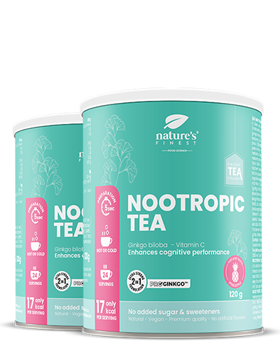 Nootropic Tea 1+1 , Wspomaganie Mózgu I Pamięci , Funkcjonalna Herbata , Herbata Z Ginkgo Biloba , ProGinkgo™ , Organiczna , Wegańska , 240g