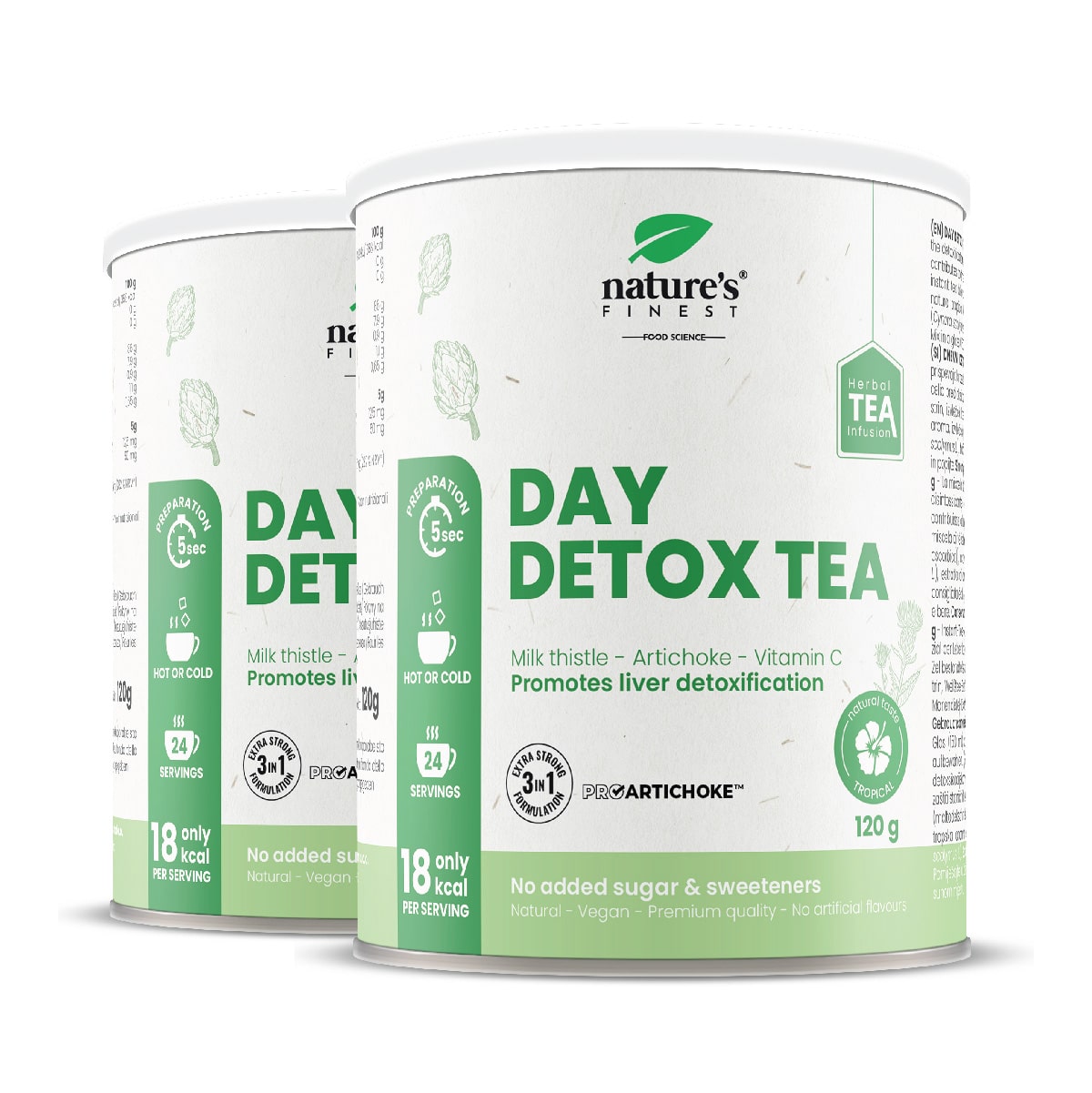 Day Detox Tea 1+1 , Oczyszczający Napój Energetyzujący , Herbata Przeciwdziałająca Stresowi , Ekologiczna , Wegańska , Wspomaganie Odporności , 240g